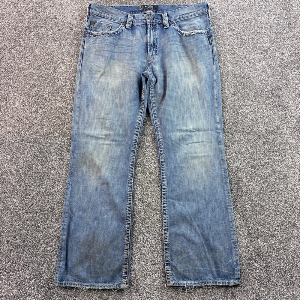 Silver Jeans Grayson Mens 36x32 Contrast Stitching Straight Leg Embroidered